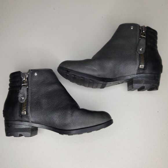 Sorel Danica Womens Size 6.5 Side Zip Waterproof Leather Booties Boots Black - Picture 1 of 9